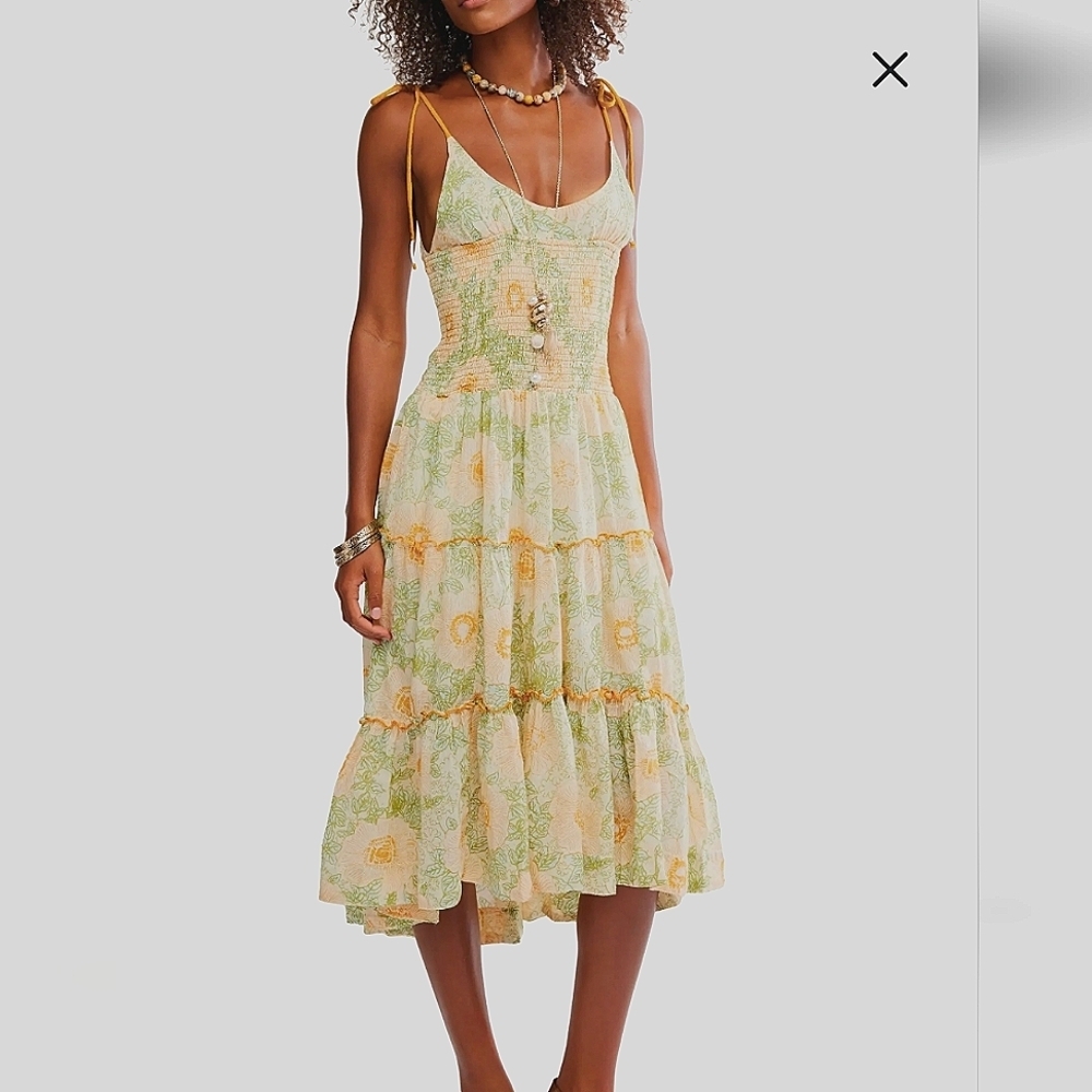 Free People Adriel Tie Strap Tiered Midi Dress sz LRG in Ivory Combo💲ON SALE💲​​ - Picture 16 of 16